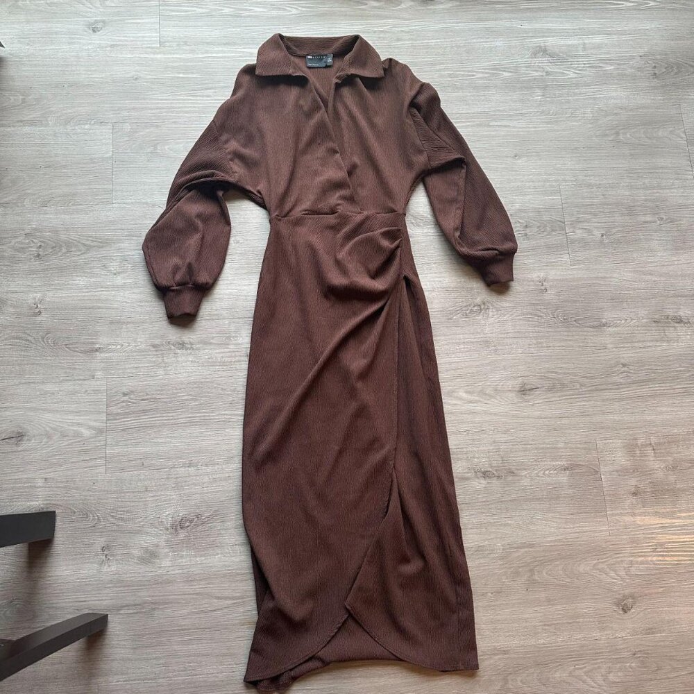 Brown collared wrap dress